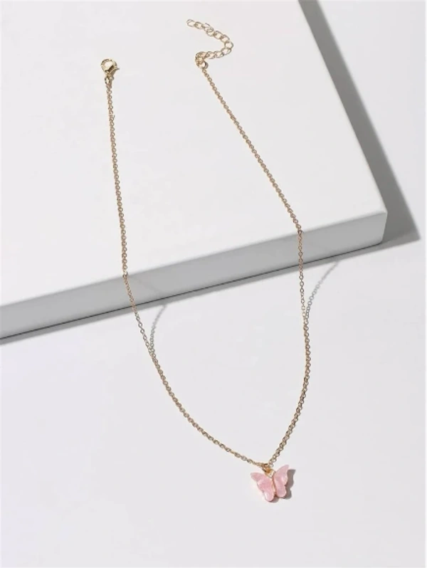 Butterfly neck chain   - Light Pink